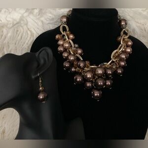 Chunky Ornate Beaded Cluster Statement Collar Bib Necklace & Earrings Set
